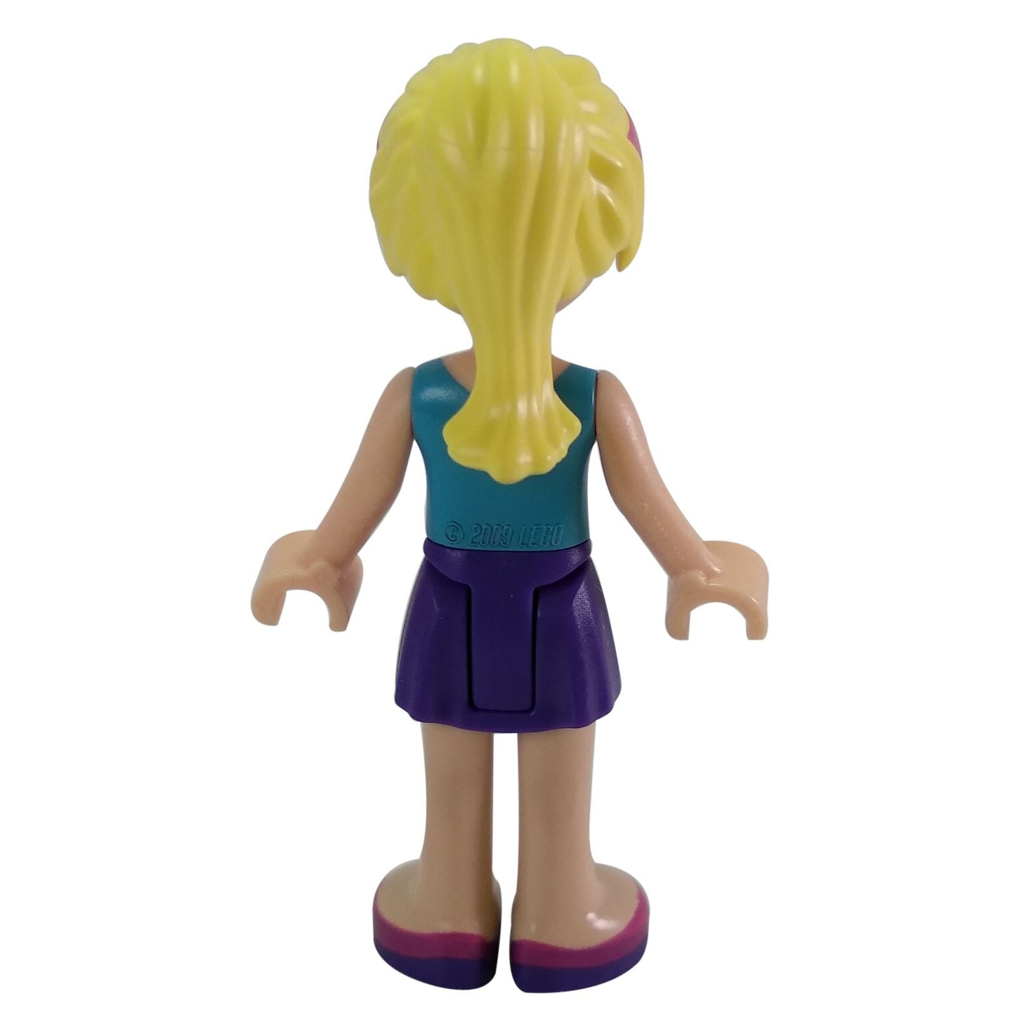 LEGO Friends Stephanie mini doll frnd0161 palm print top purple skirt, back profile