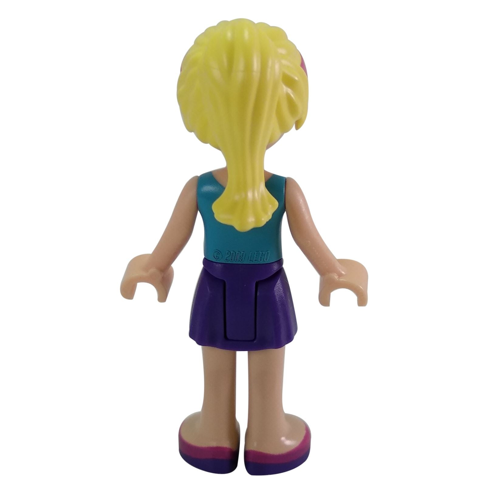 LEGO Friends Stephanie mini doll frnd0161 palm print top purple skirt, back profile