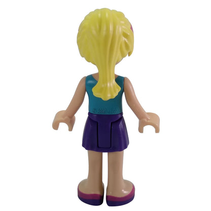 LEGO Friends Stephanie mini doll frnd0161 palm print top purple skirt, back profile