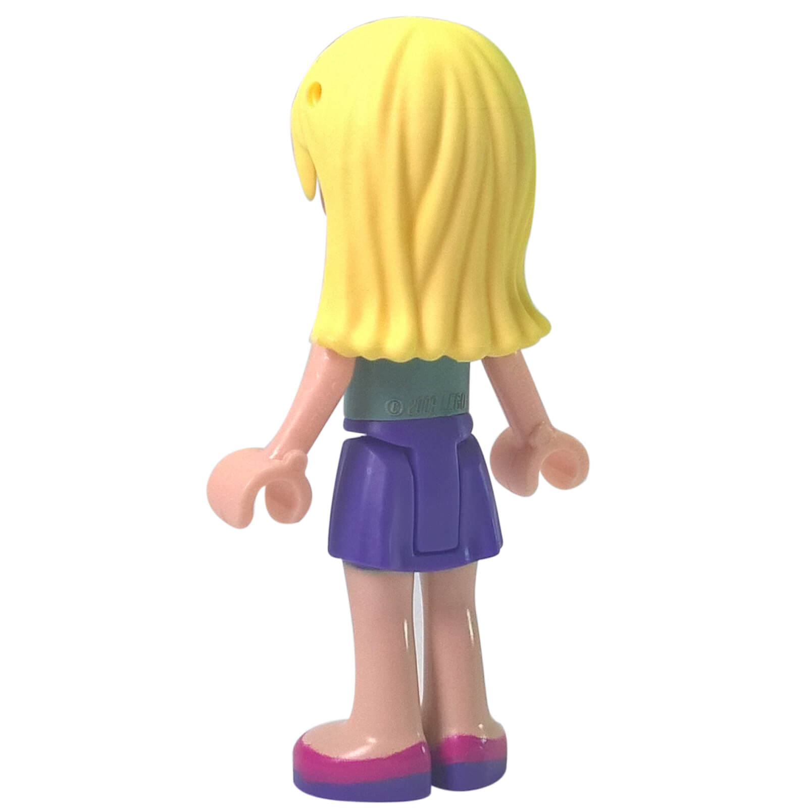 LEGO Stephanie minifigure frnd0148 with sand green vest and purple skirt, back