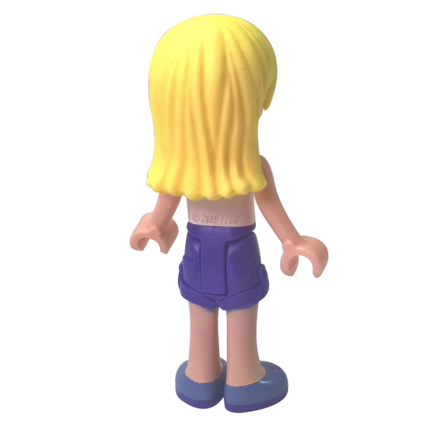 LEGO Stephanie minifigure frnd0163 with white plaid top and purple skirt, back view