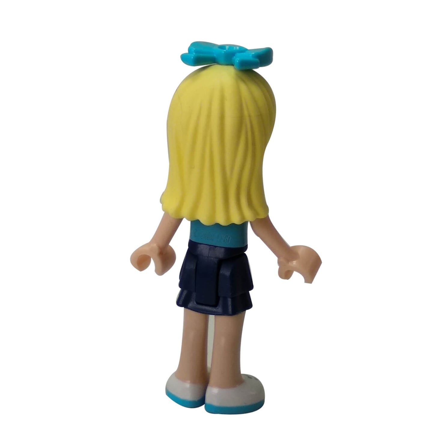 LEGO Stephanie minifigure frnd0234 with azure shirt dark blue skirt and bow tie, back