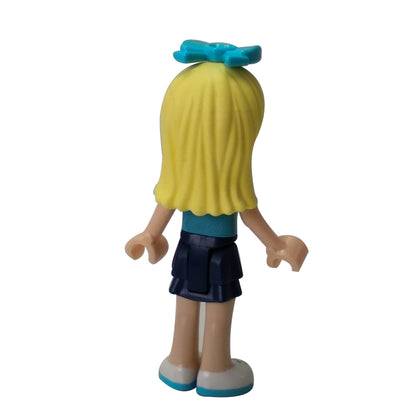 LEGO Stephanie minifigure frnd0234 with azure shirt dark blue skirt and bow tie, back