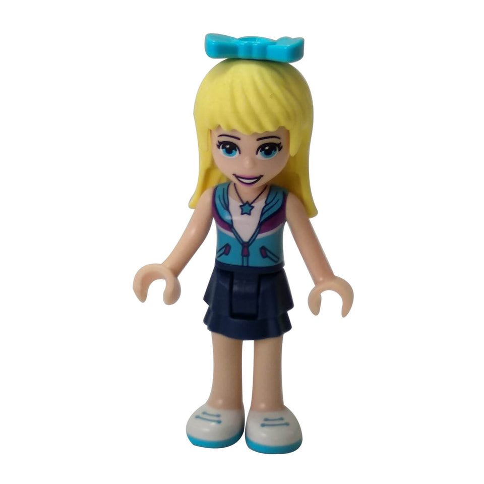 LEGO Stephanie minifigure frnd0234 with azure shirt dark blue skirt and bow tie