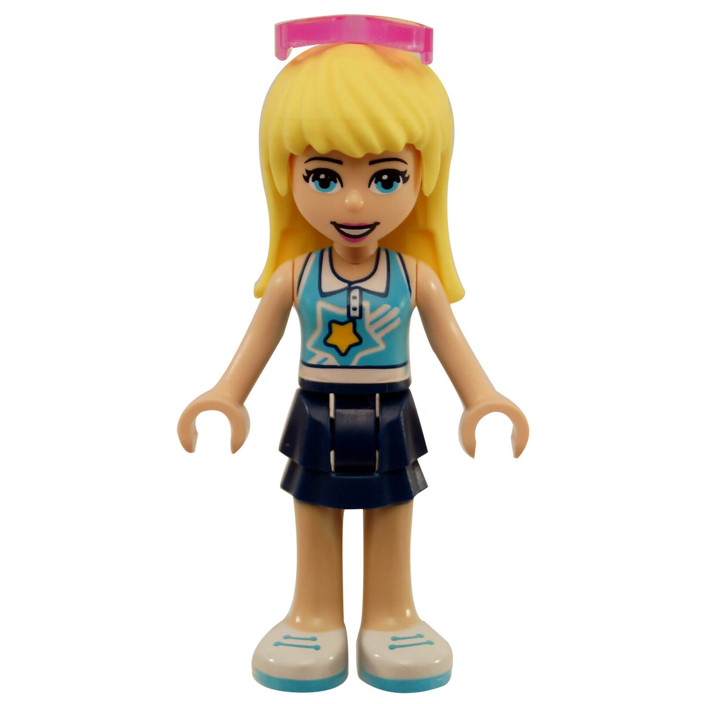LEGO Stephanie minifigure frnd0345 with azure top dark blue skirt and sunglasses