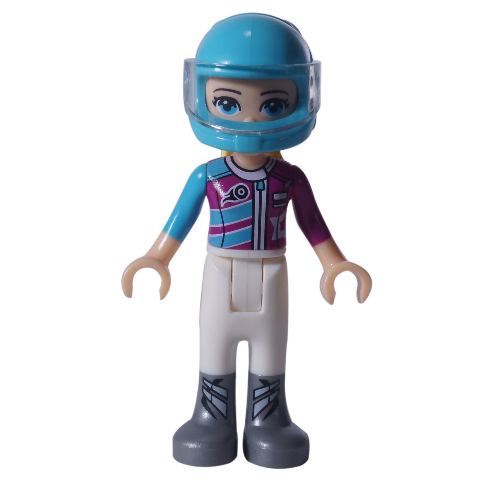 LEGO Stephanie minifigure frnd277 with race suit and blue helmet
