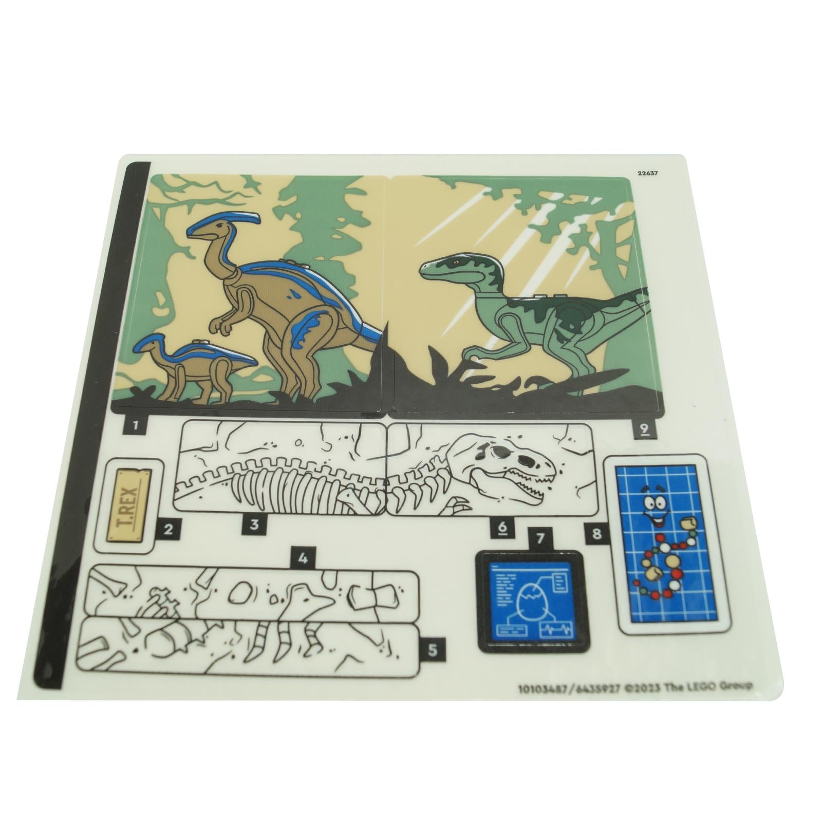 LEGO sticker sheet 76961stk01 for set 76961 with dinosaur, fossil and display-screen designs
