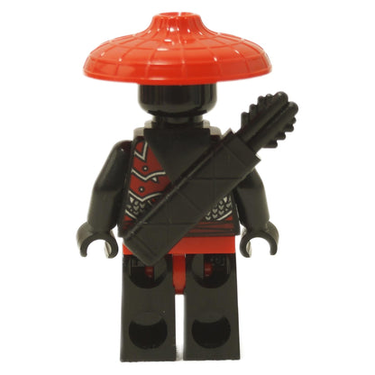 LEGO® Stone Army Scout minifigure back view with black quiver and red conical hat close-up