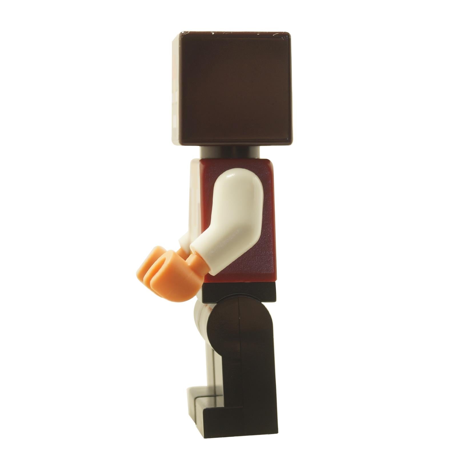 Side view of LEGO® Swashbuckler minifigure min170 from Minecraft showing pirate outfit details and blocky Minecraft-style head
