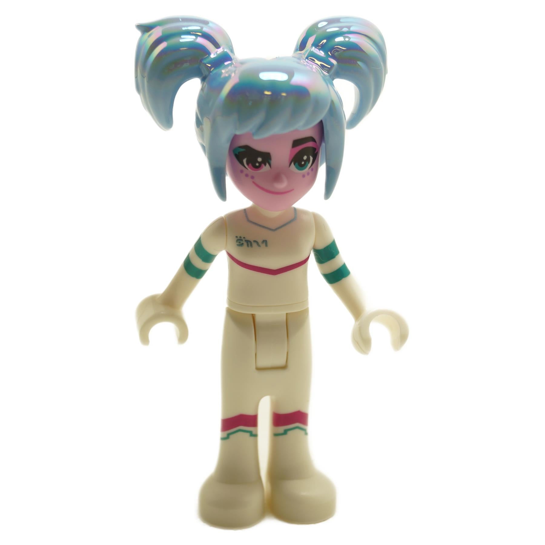 LEGO® Sweet Mayhem minifigure tlm143 with crooked smile face print and light blue twin pigtail hair from The LEGO Movie 2
