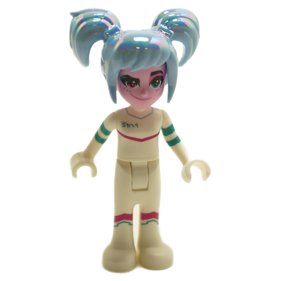 LEGO® Sweet Mayhem minifigure tlm143 with crooked smile face print and light blue twin pigtail hair from The LEGO Movie 2