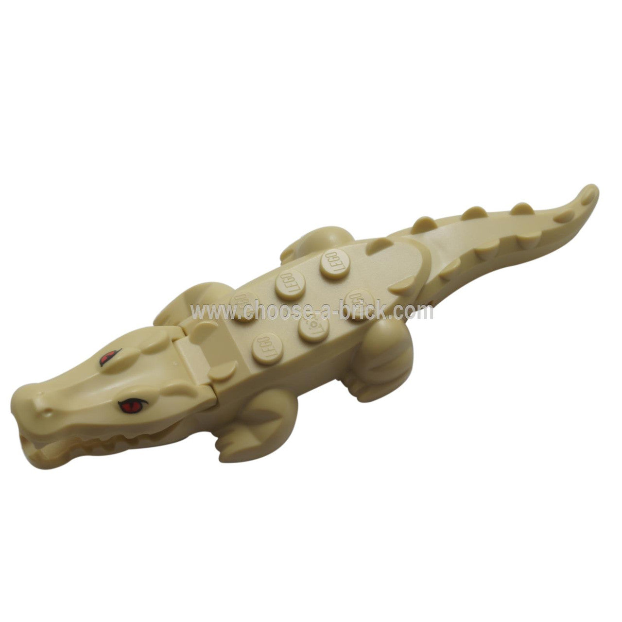 LEGO® tan alligator crocodile 18904c03pb01 with red eyes and open jaw animal figure - top view