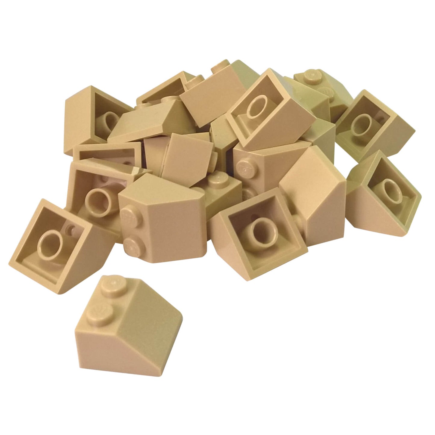 Tan 45 degree slope brick 2 x 2 for angled builds, roofs and shaping
