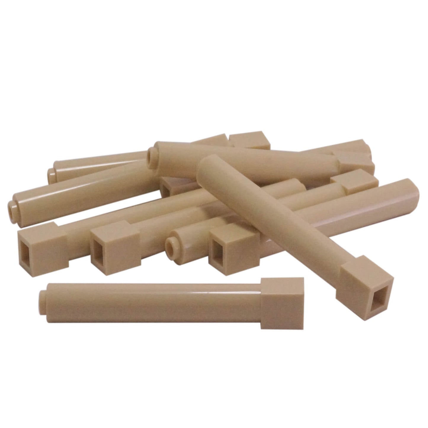 Tan solid pillar support 1x1x6, tall rectangular column piece for structural support and detailing.
