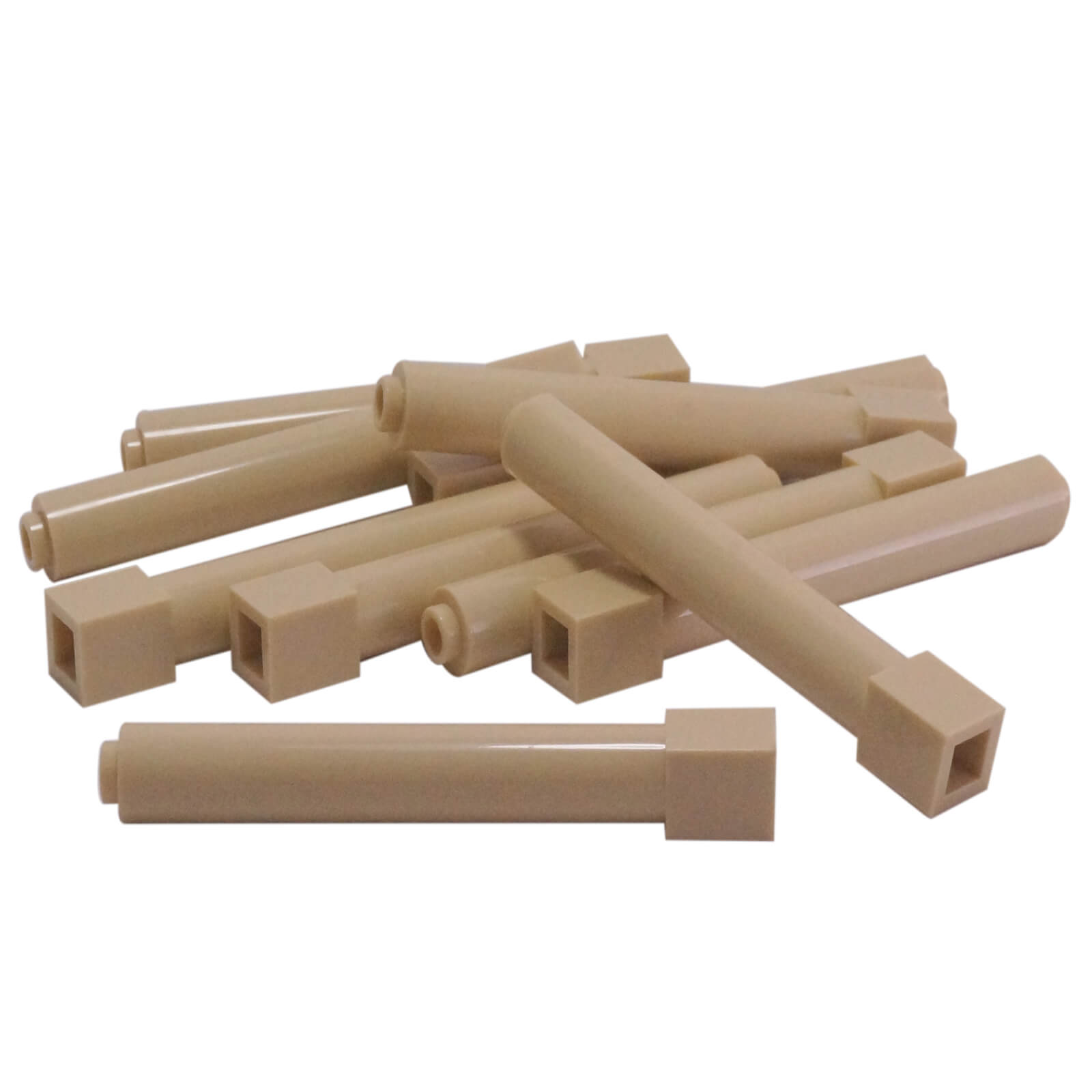 Tan solid pillar support 1x1x6, tall rectangular column piece for structural support and detailing.
