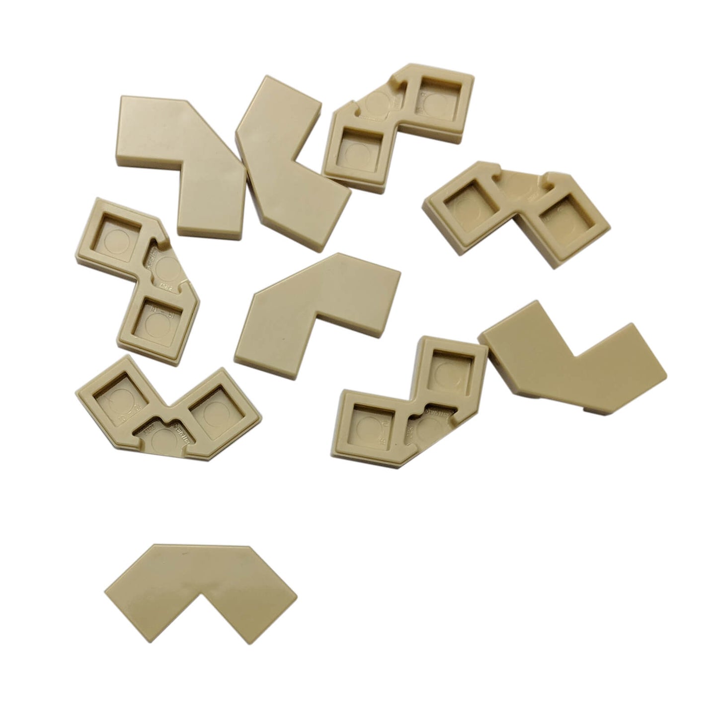 Tan modified facet Tile 2 x 2 for angled detailing, decorative surfaces, and clean LEGO® builds
