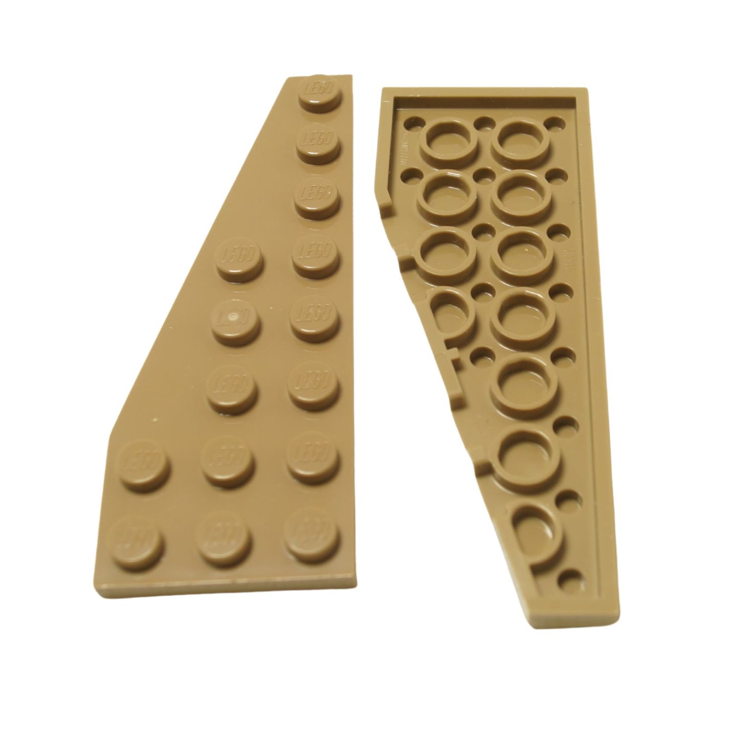  tan LEGO Wedge Plate 8x3 Left pieces (50305) showing studded tops and anti-studs.