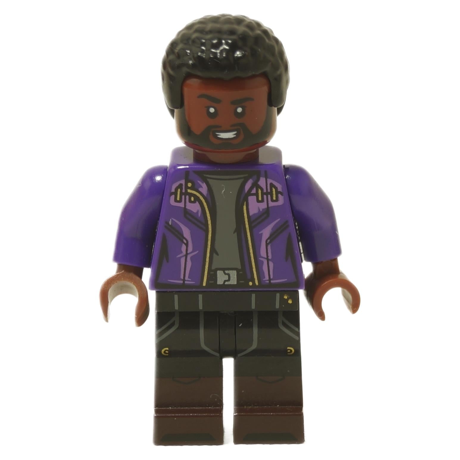 LEGO minifigure of T'Challa Star-Lord from Marvel Studios, wearing a purple and gold Ravager outfit.