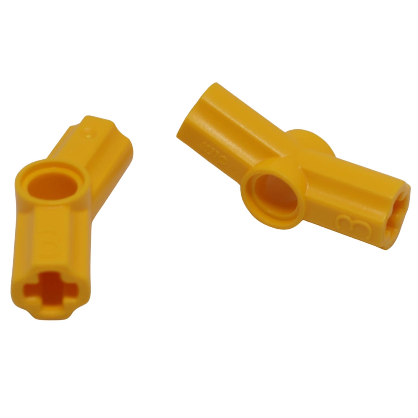 Bright light orange Technic axle and pin connector angled #3 (157.5°) for building frames, steering angles, and joints
