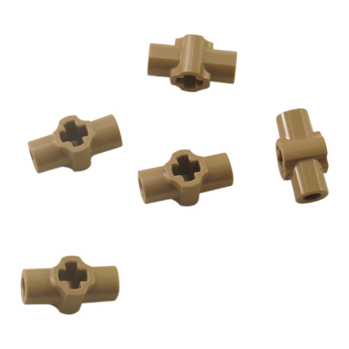 Dark tan LEGO® Technic axle hub with two bar holders part 24122 detailed connector element close-up view