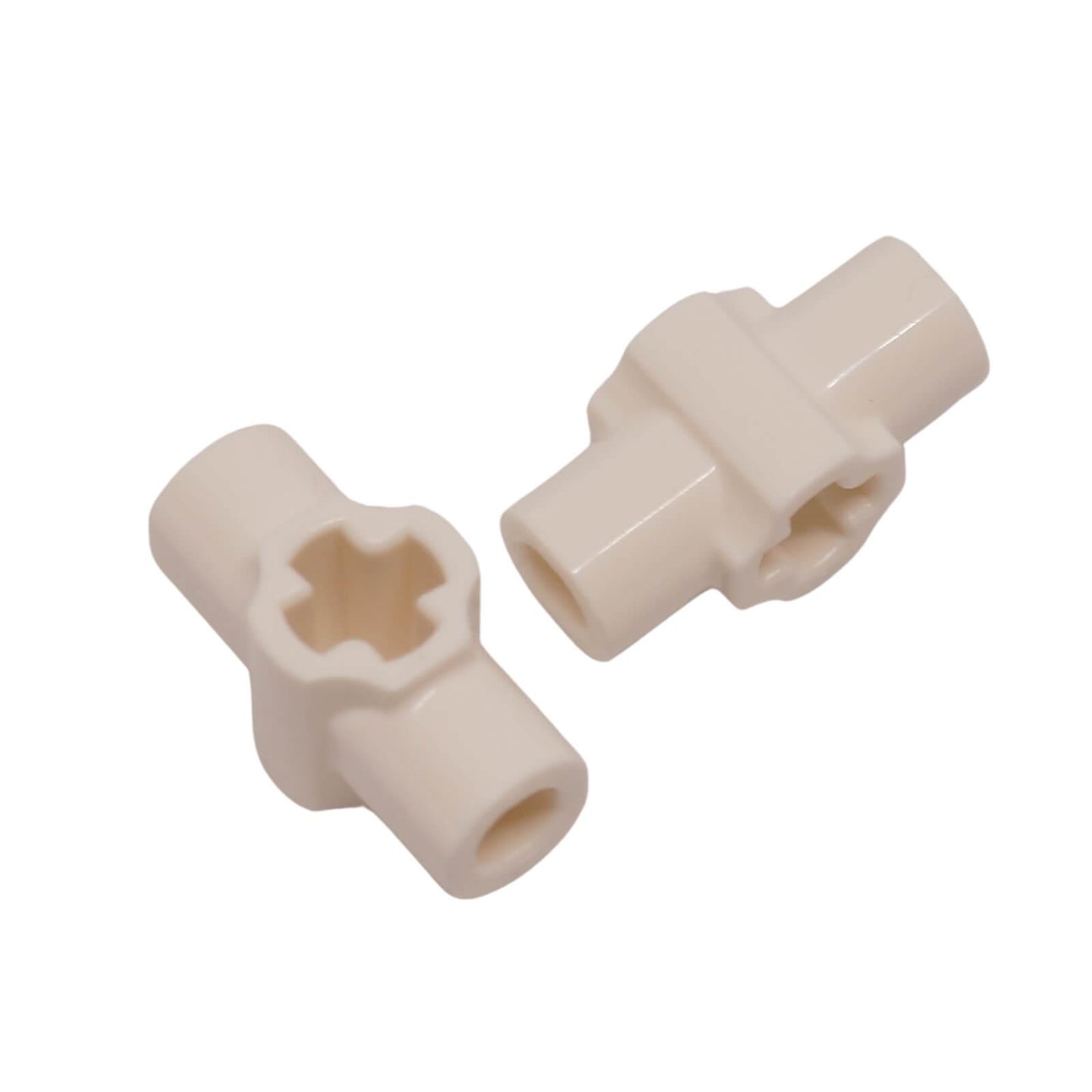 White LEGO® Technic axle hub with two bar holders part 24122 detailed connector element close-up view