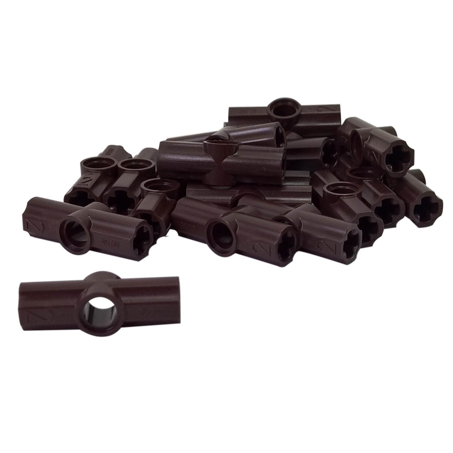LEGO Technic axle and pin connector angled #2 with 180 degree alignment in dark brown used for structural Technic builds