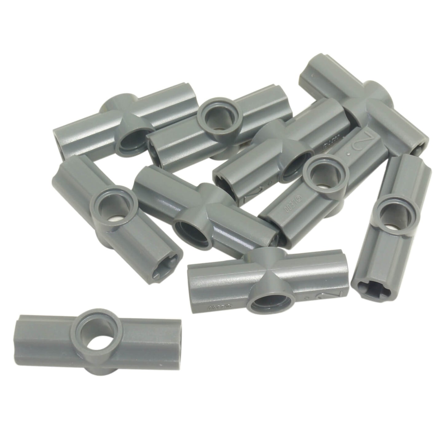 LEGO Technic axle and pin connector angled #2 with 180 degree alignment in light bluish gray used for structural Technic builds
