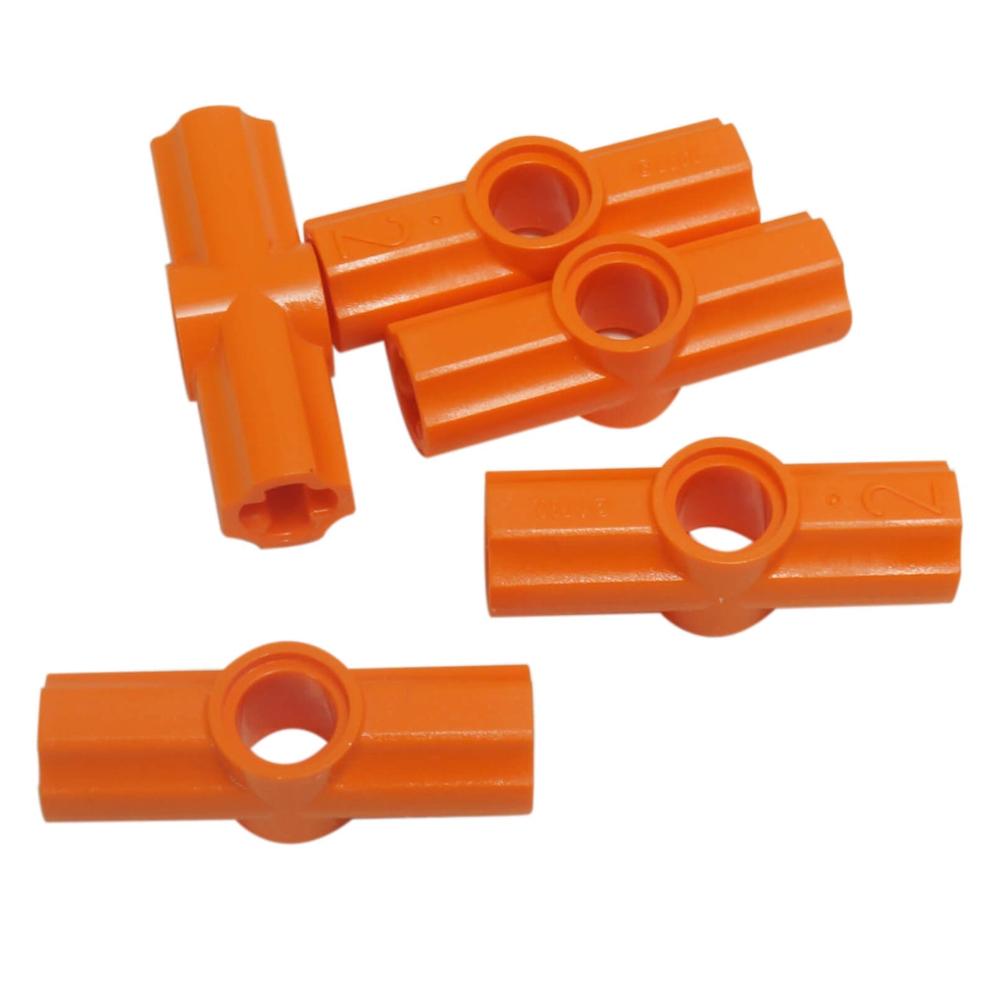 LEGO Technic axle and pin connector angled #2 with 180 degree alignment in orange used for structural Technic builds