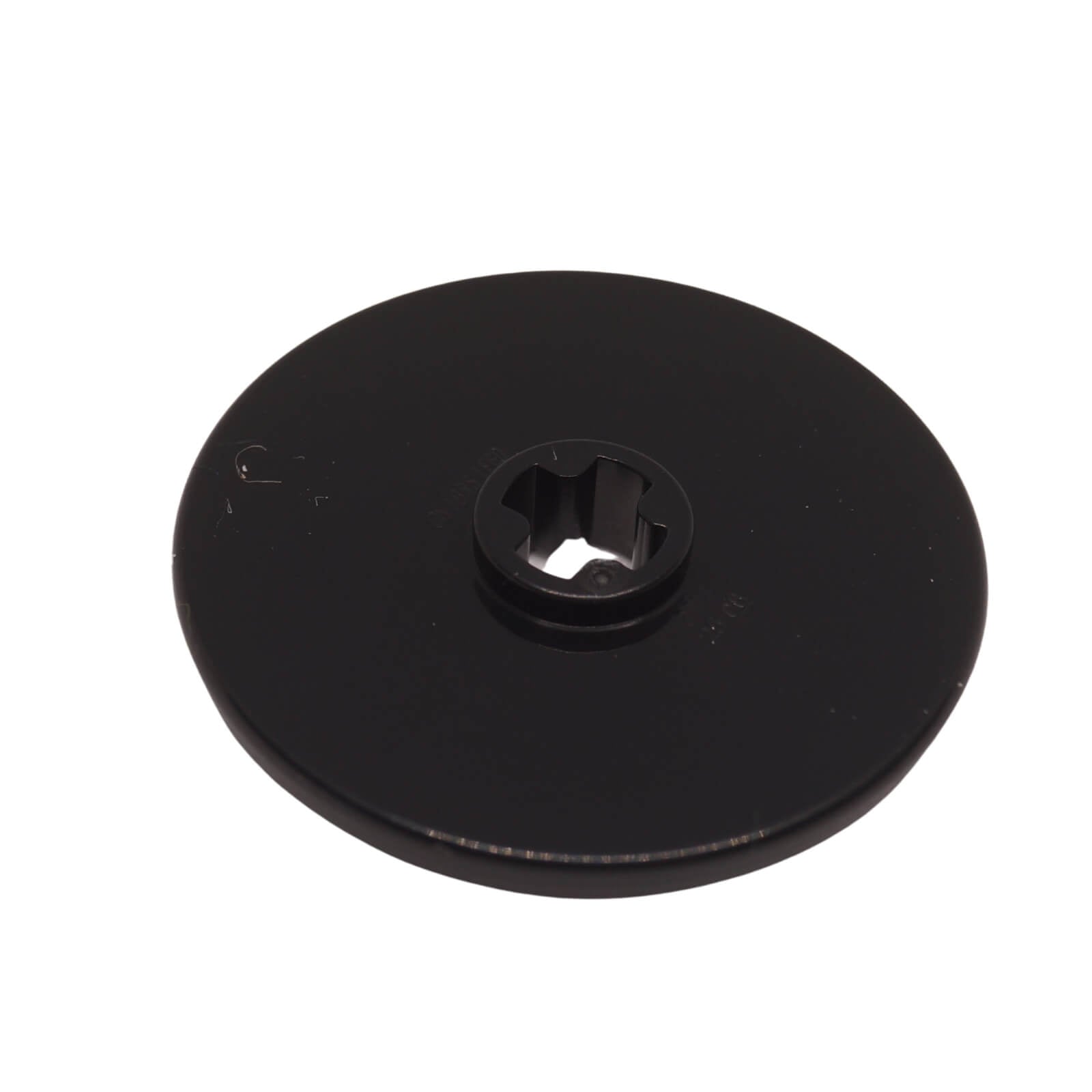 Black LEGO® Technic disk 3x3 part 2723 round plate with center axle hole close-up view