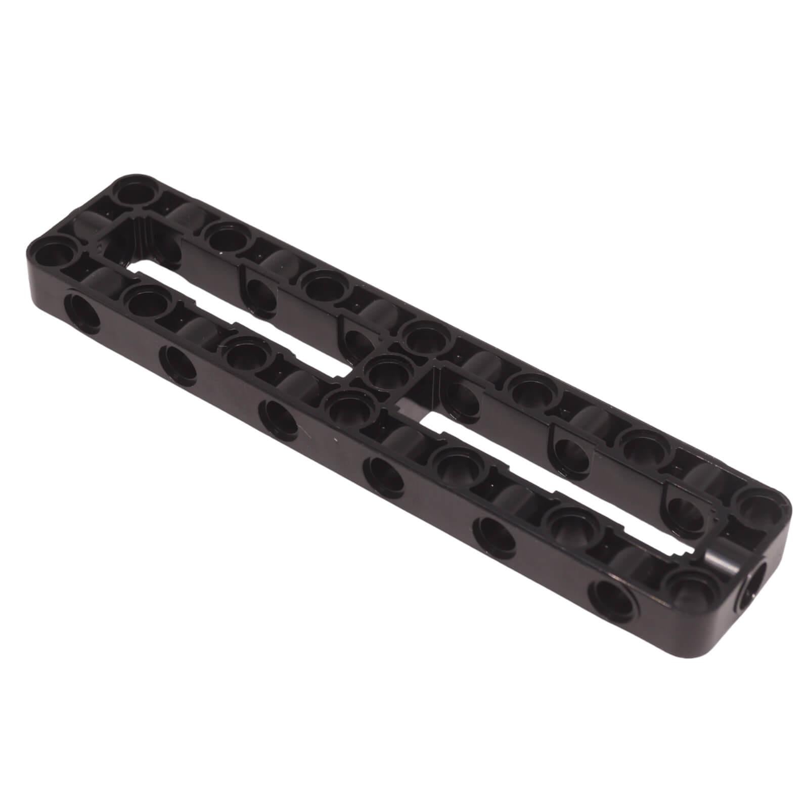 LEGO Technic 3 x 13 thick modified frame with open center and multiple connection holes (Part 4526) in black.
