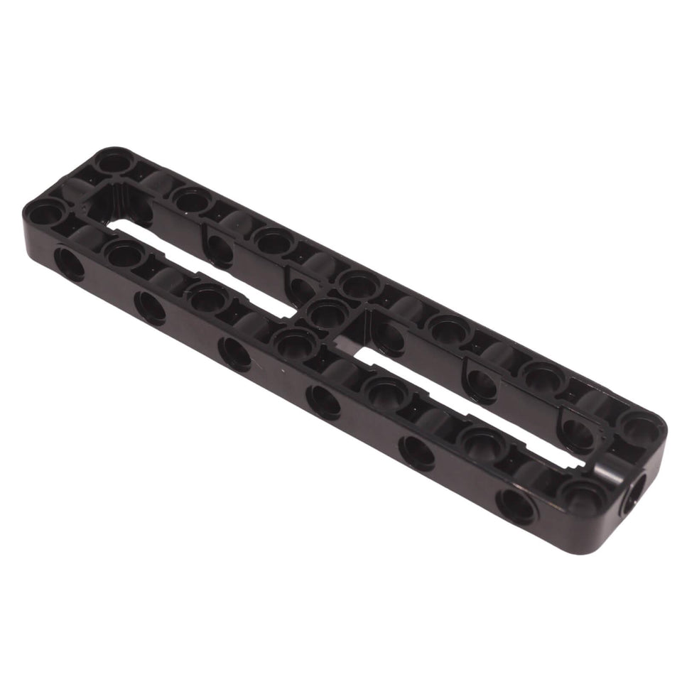LEGO Technic 3 x 13 thick modified frame with open center and multiple connection holes (Part 4526) in black.