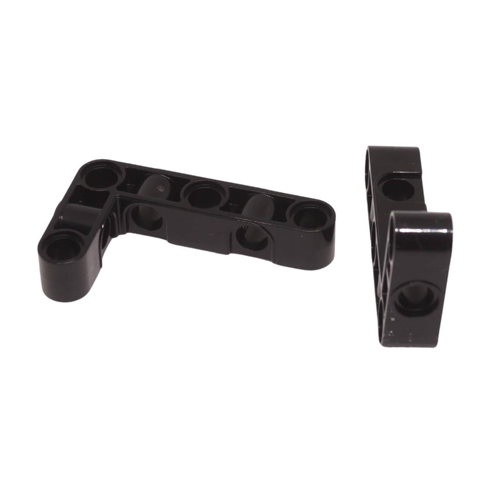 Black LEGO Technic Liftarm 3 x 5 Thick L-Shape with perpendicular holes (Part 2477).