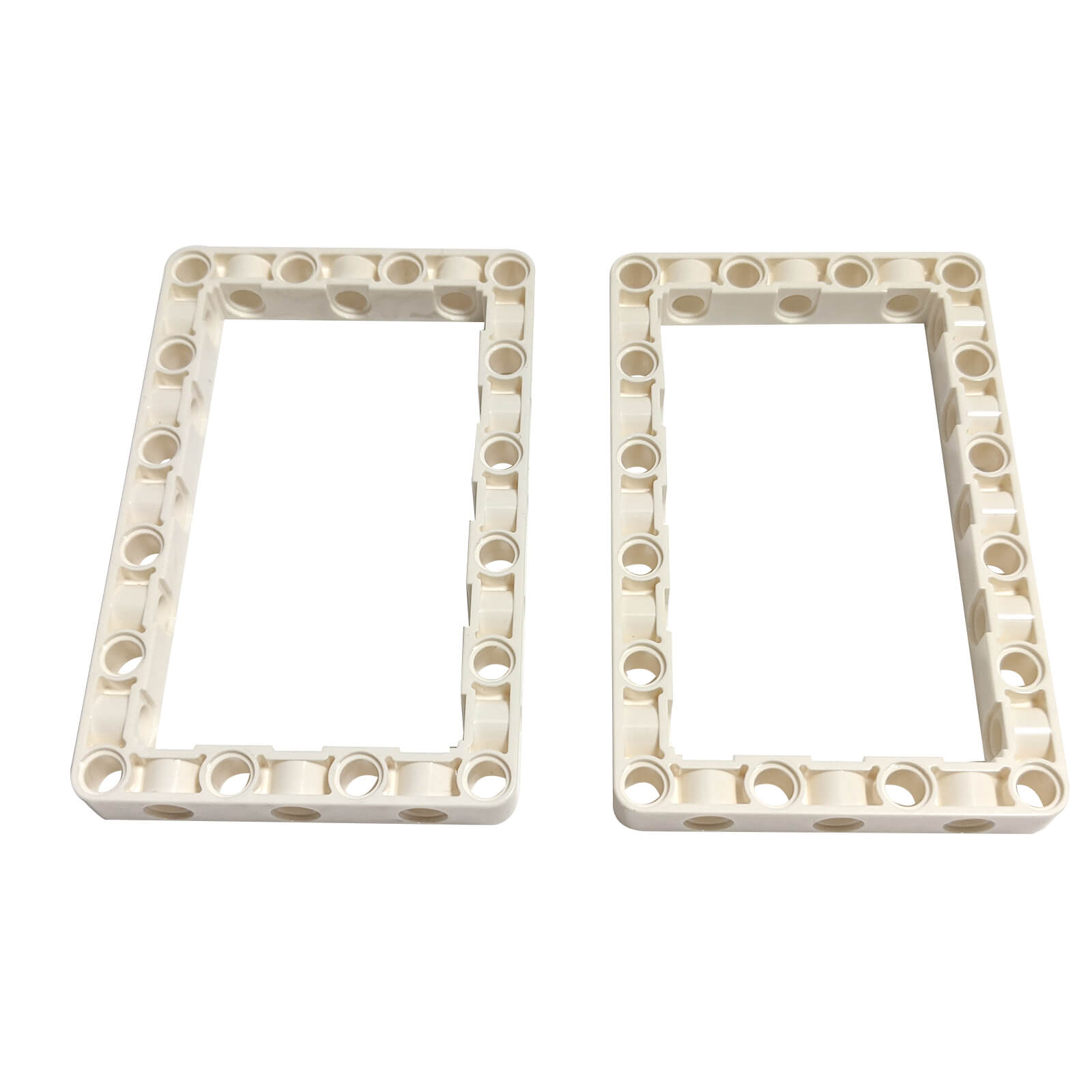 White Technic liftarm modified frame thick 7x11 with open center, part 39794, rigid structural frame for technic builds
