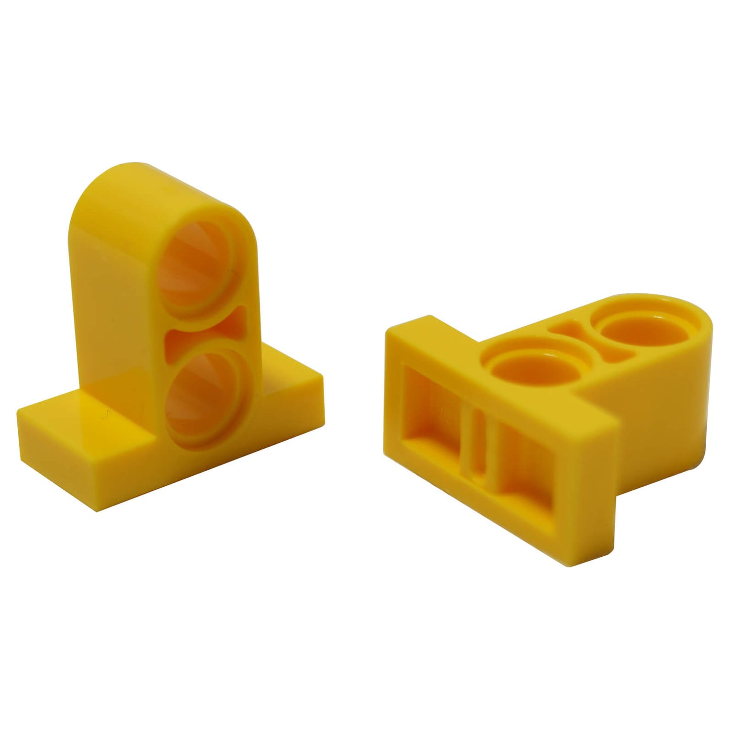 Yellow technic pin connector plate 1x2x1 2/3 with double top holes
