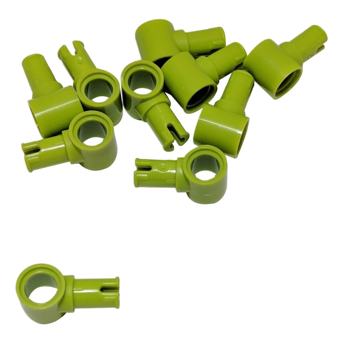 LEGO® Technic pin with friction ridges lengthwise and pin hole 15100 in lime, used for secure Technic connections
