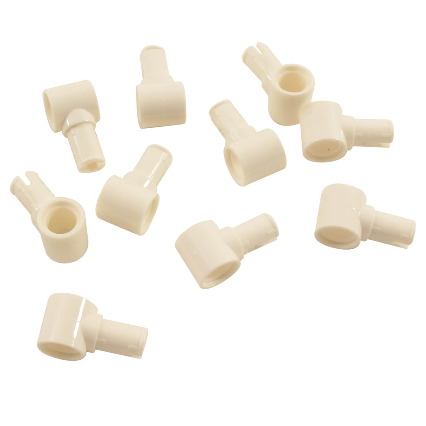 LEGO® Technic pin with friction ridges lengthwise and pin hole 15100 in white, used for secure Technic connections
