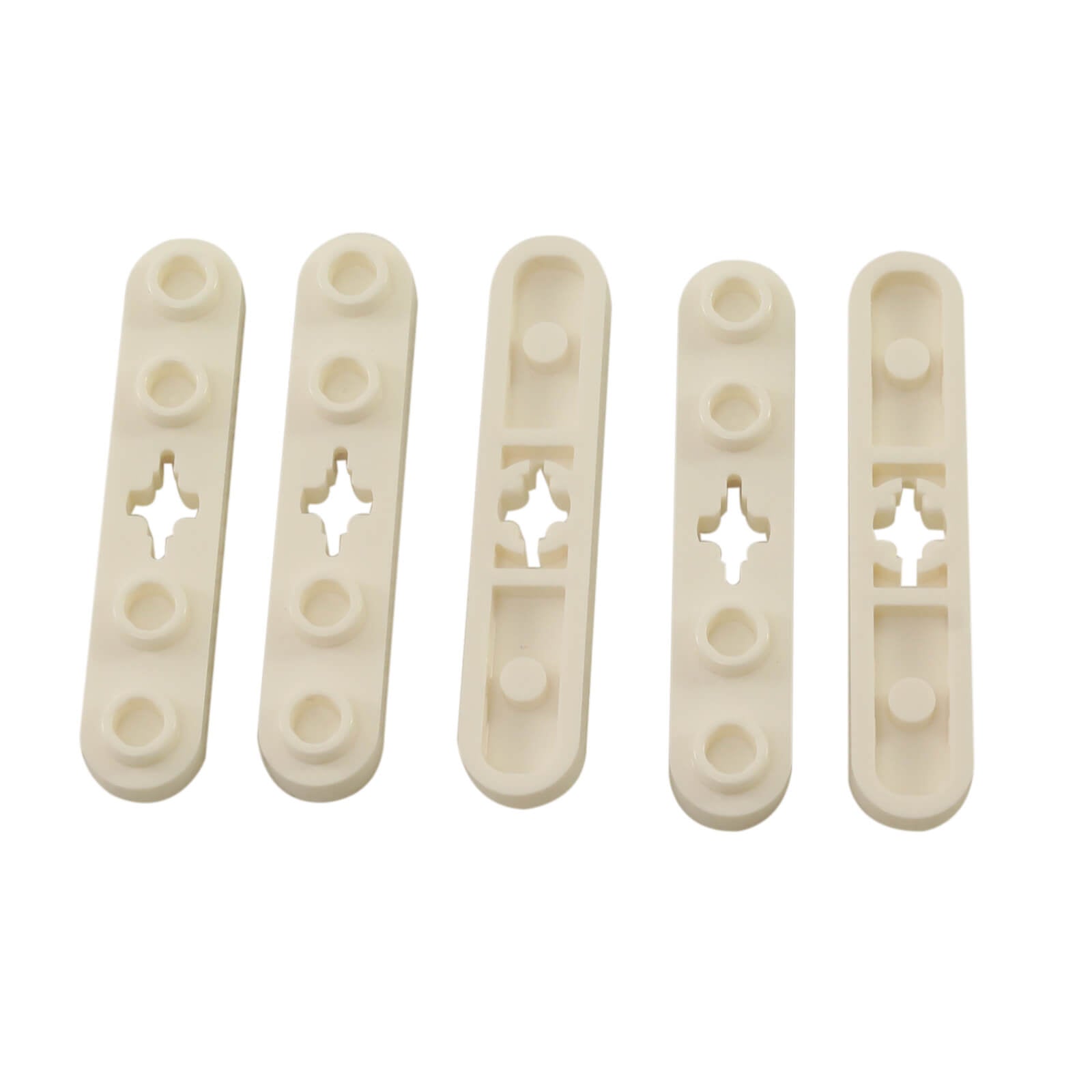 technic plate 1 x 5 smooth ends 4 studs center axle hole white building part
