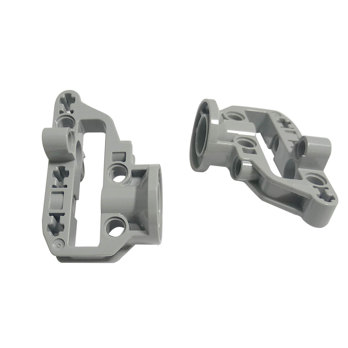 Light bluish gray LEGO Technic steering portal axle housing 92908 shown from angled views