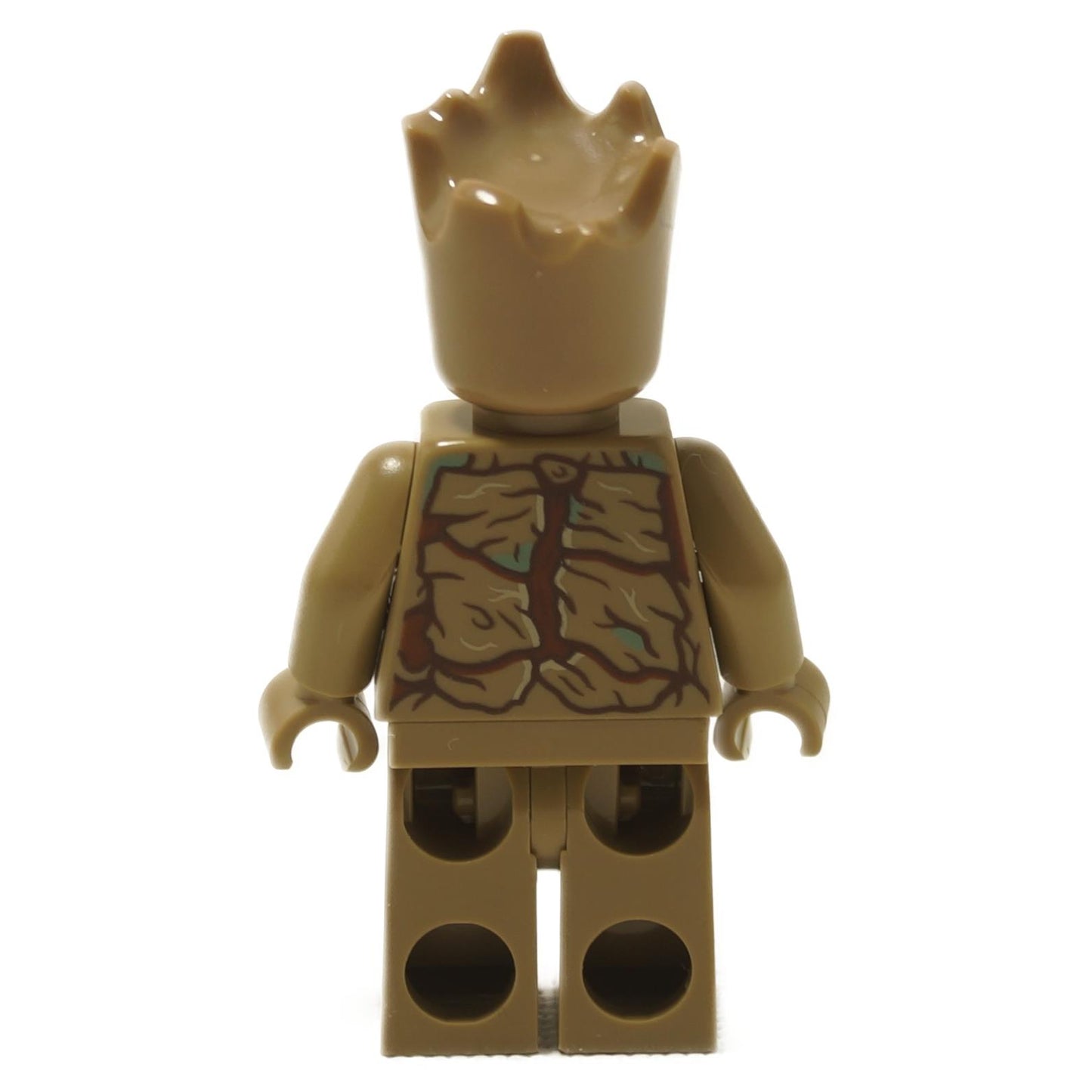LEGO® Teen Groot minifigure dark tan back view with bark texture detailing close-up