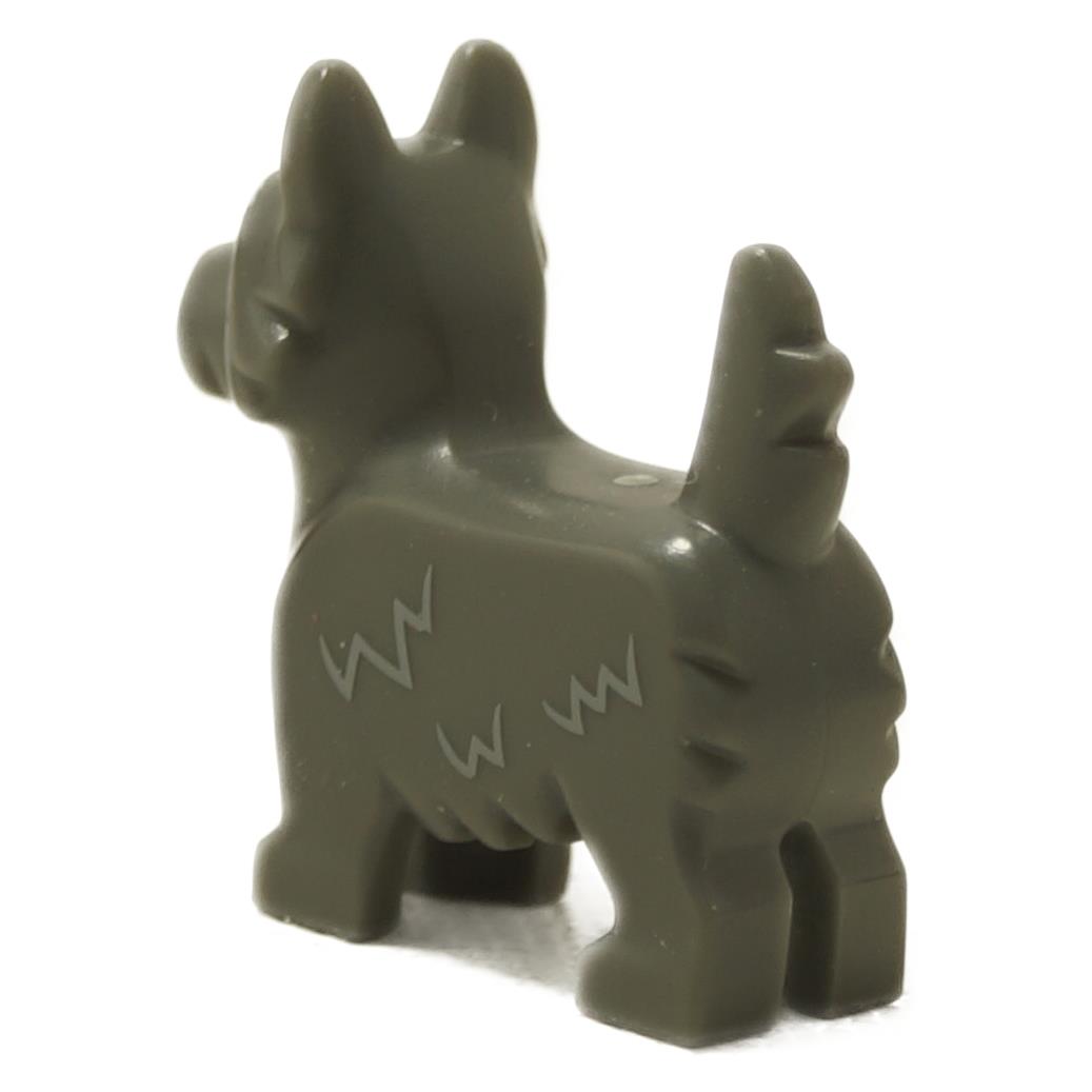 Terrier-Hundfigur in Dunkelgrau mit Felllinien-Detail und schwarzen Augen, von hinten gezeigt
