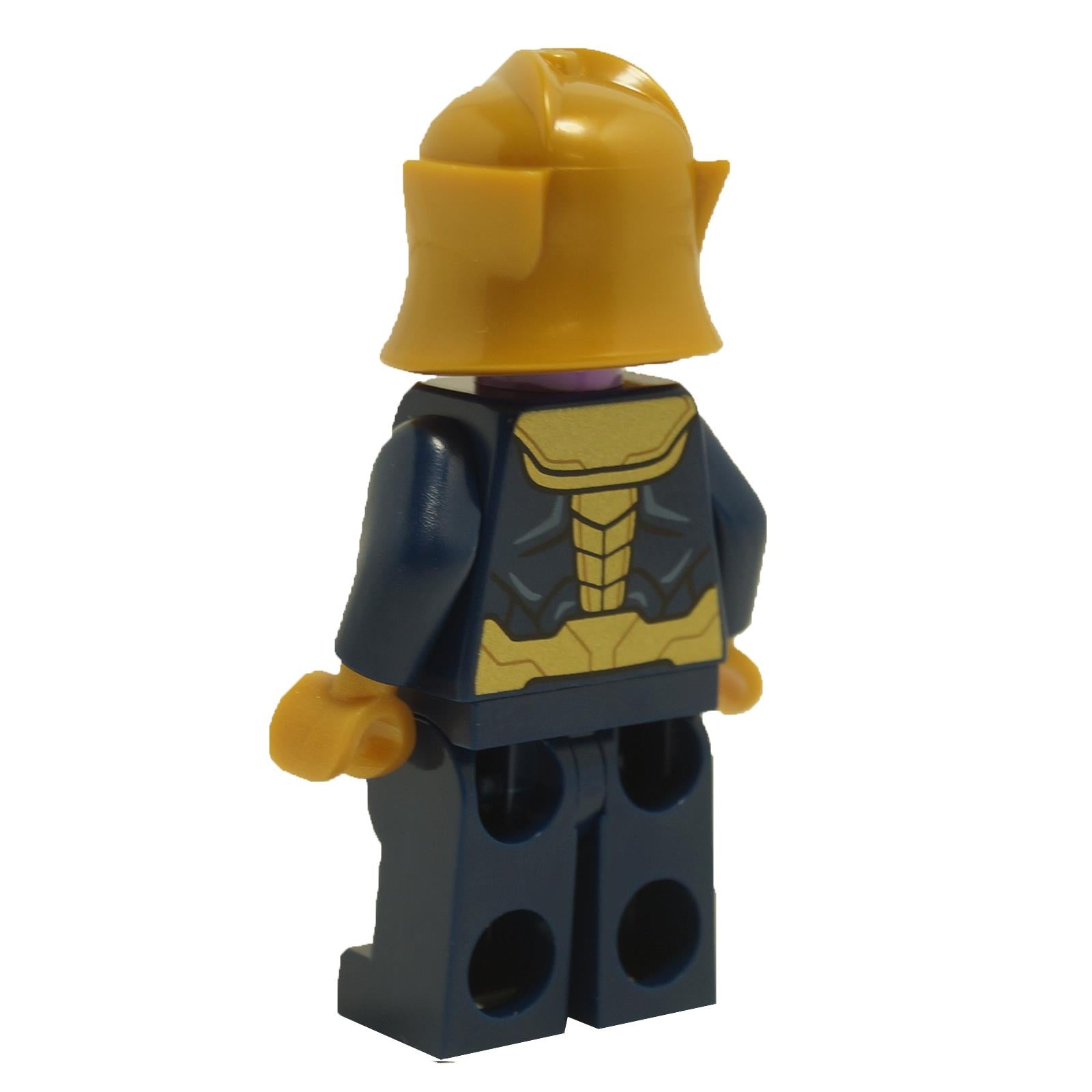 LEGO Thanos minifigure back view with gold helmet and dark blue armor torso sh0696