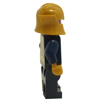 LEGO Thanos minifigure side view with gold helmet and grimacing expression sh0696