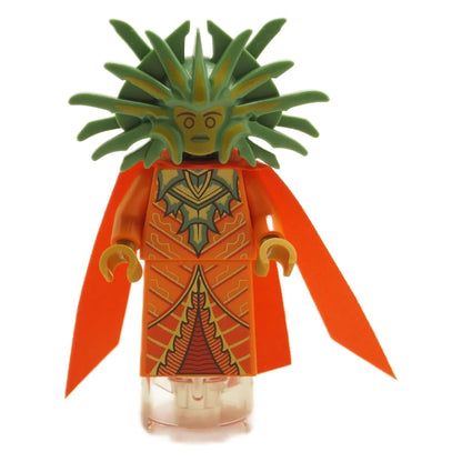 The Lady of Pain minifigure coldnd10 from Dungeons & Dragons with spiked green headdress, orange robe print and flowing cape