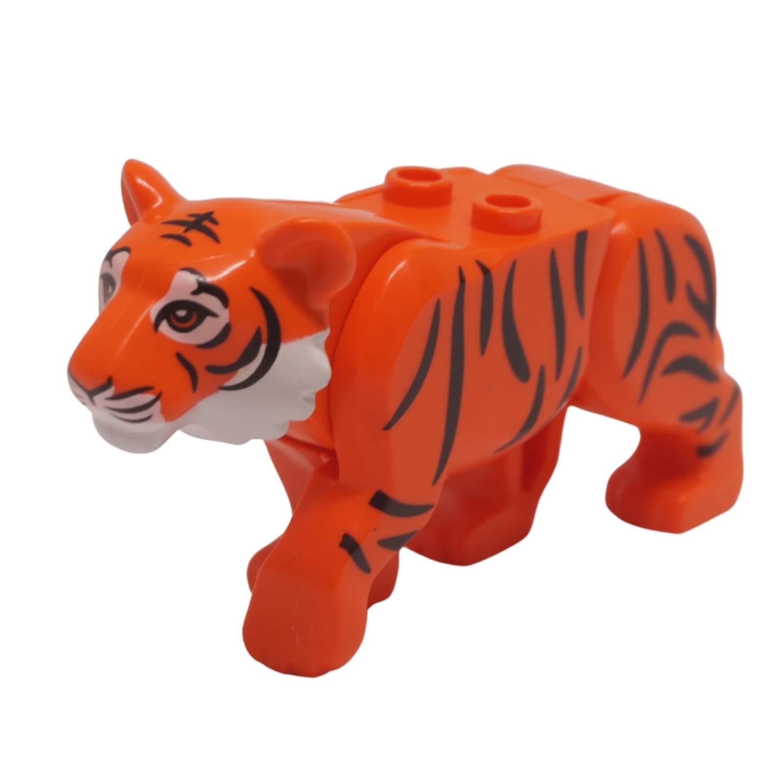 LEGO reddish orange tiger figure with black stripes, white muzzle, and back studs (Part bb0787c05pb01).