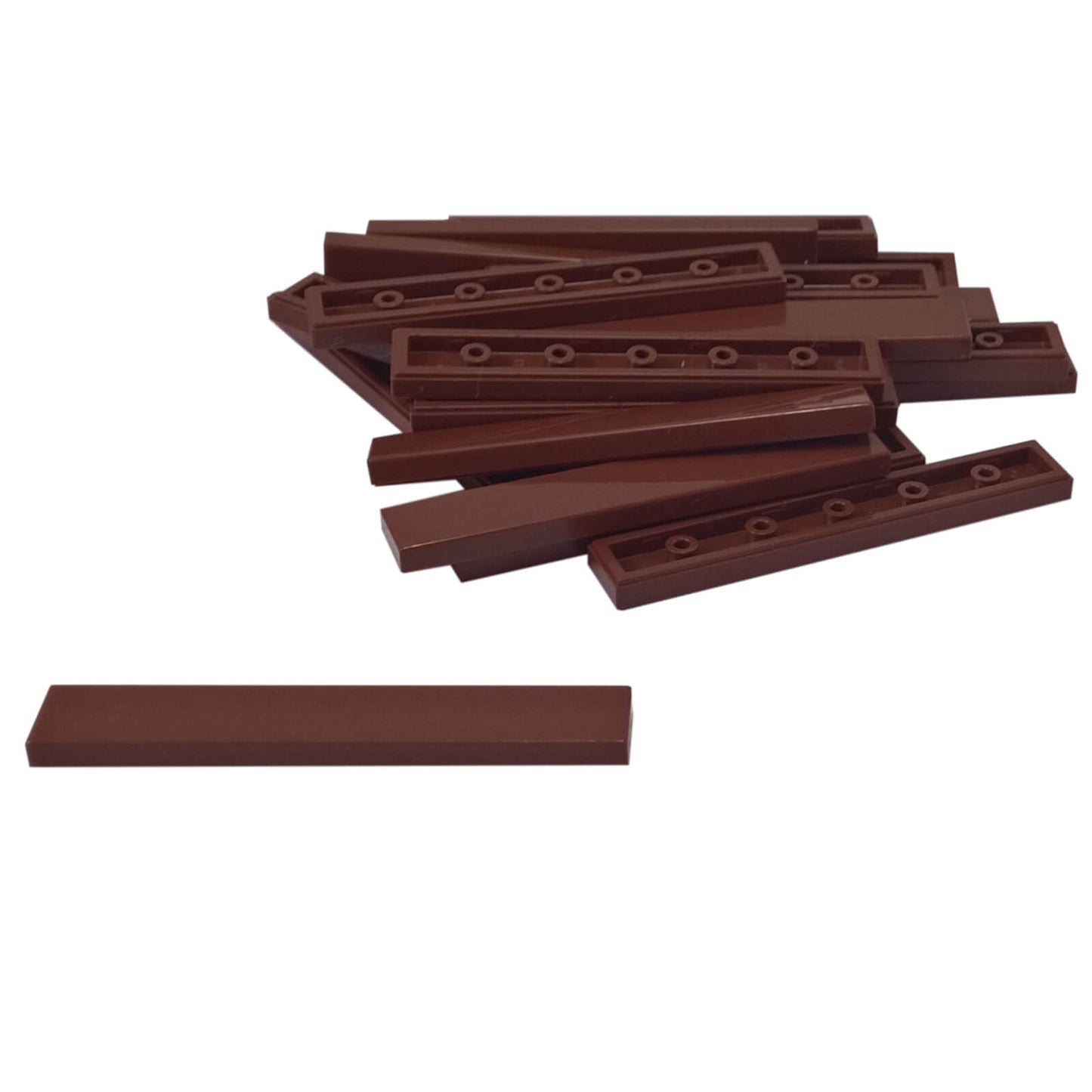 LEGO® tile 1 x 6 6636 in reddish brown, smooth flat tile for clean surfaces and detailing
