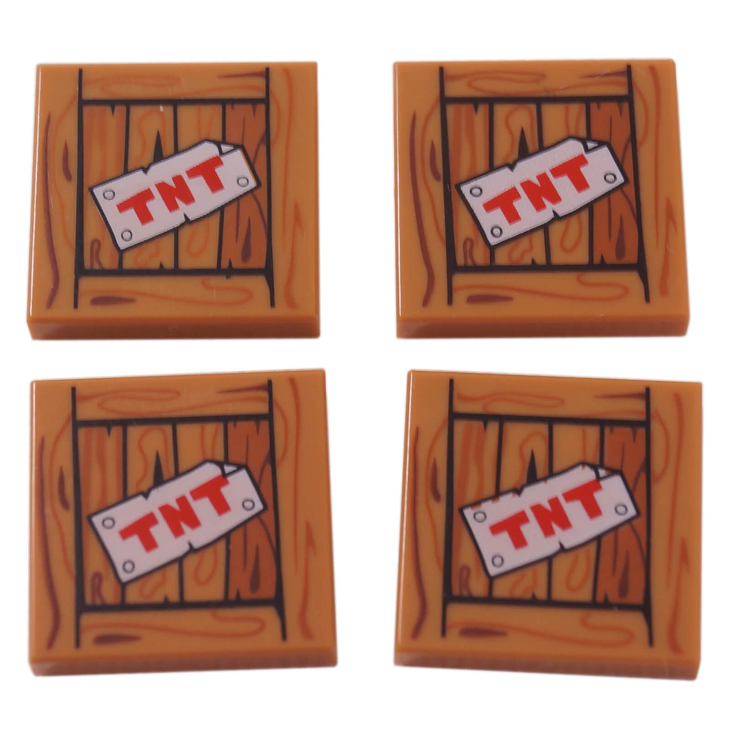 LEGO Tile 2 x 2 with TNT wood grain pattern in Medium Dark Nougat