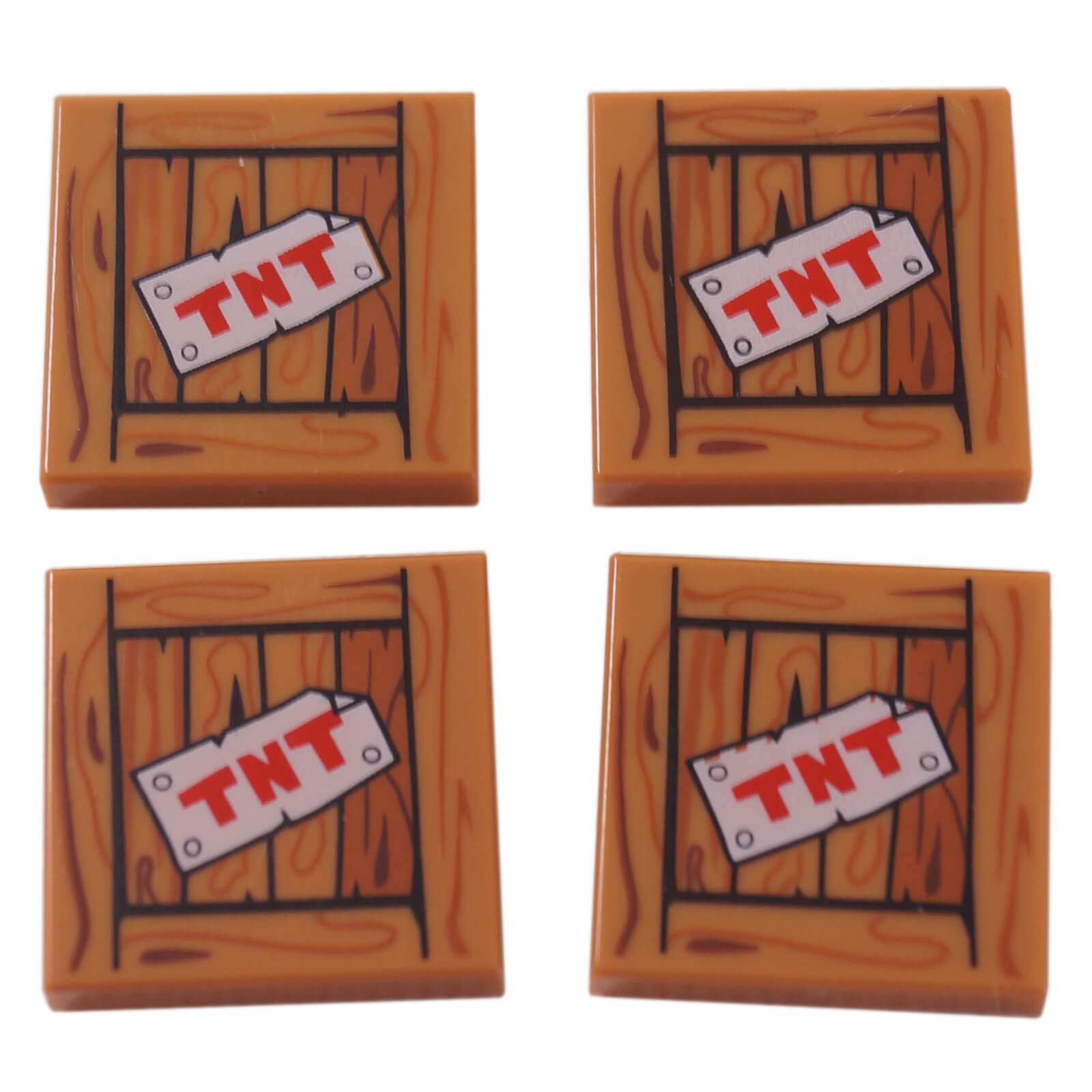 LEGO Tile 2 x 2 with TNT wood grain pattern in Medium Dark Nougat