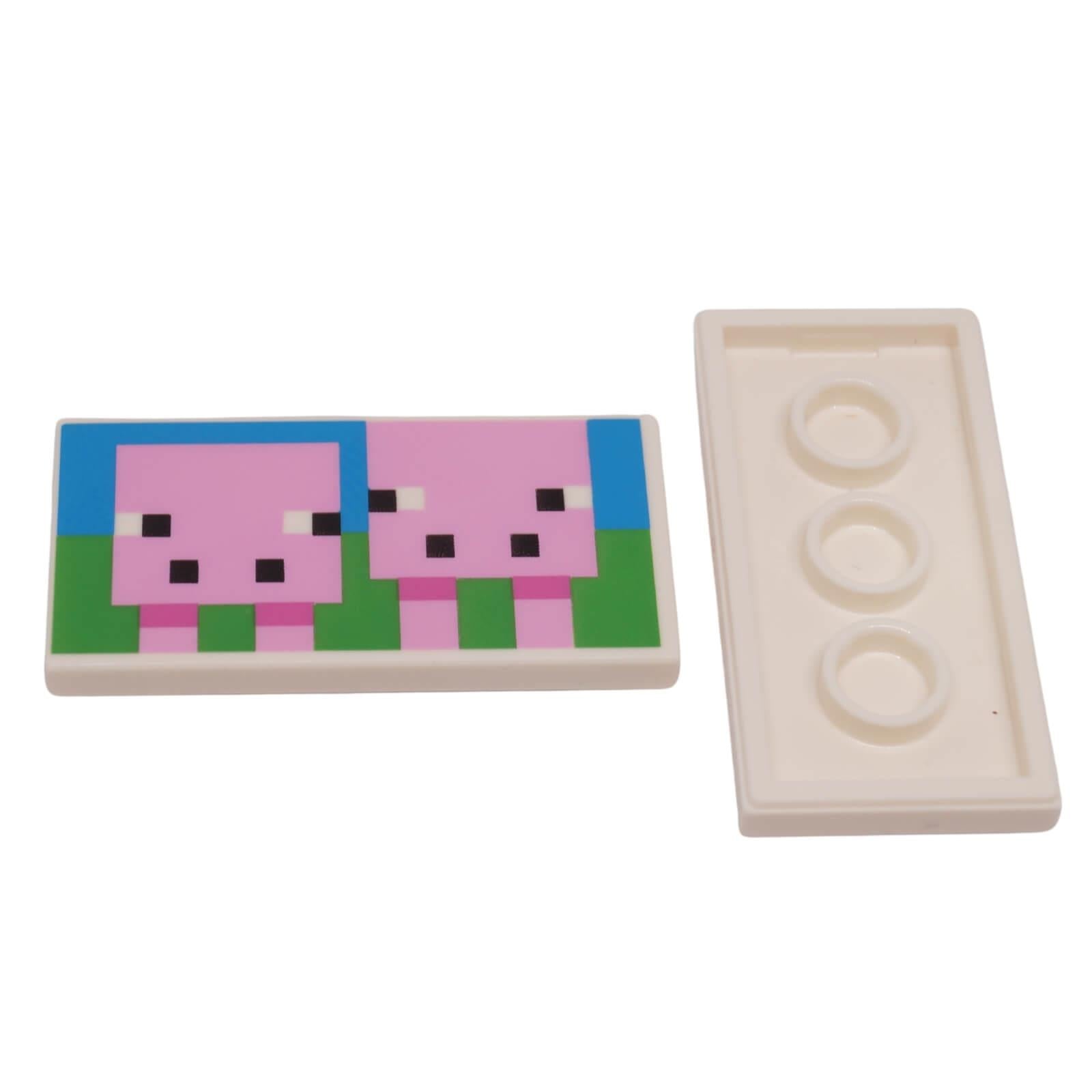 LEGO® Tile 2 x 4 with pixelated Minecraft adult pig and baby pig print (87079pb1490).