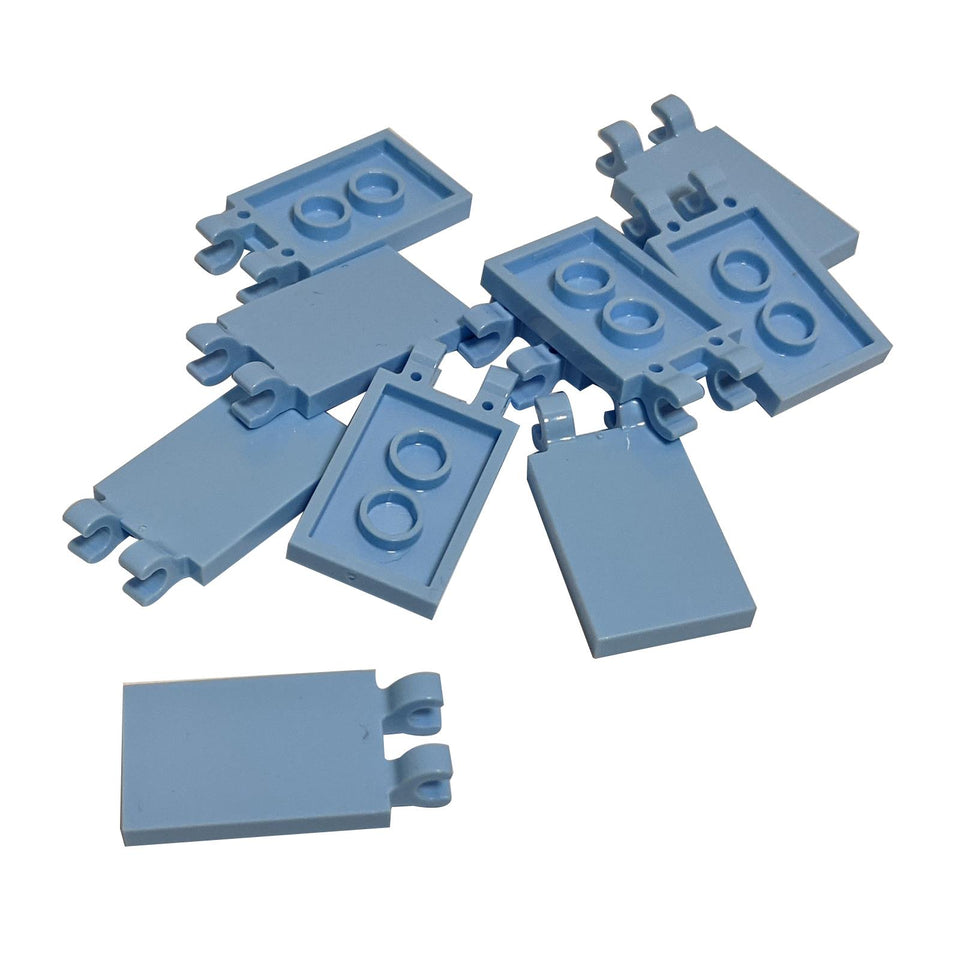 LEGO® tile modified 2 x 3 with 2 thick open O clips in bright light blue