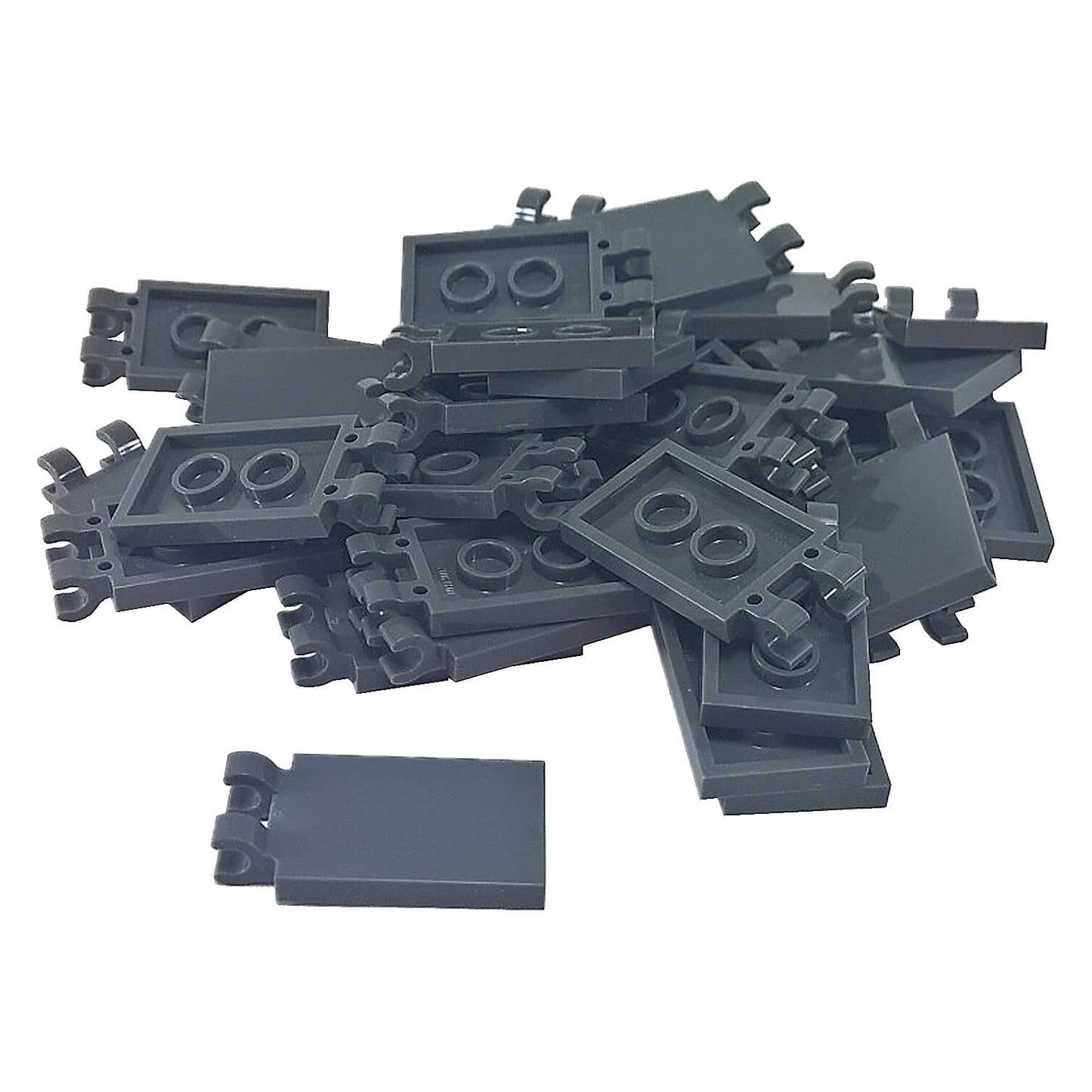 LEGO® tile modified 2 x 3 with 2 thick open O clips in dark bluish gray